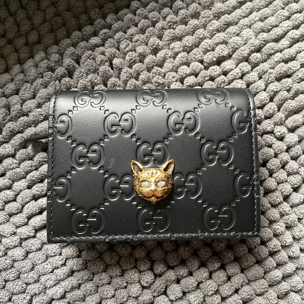 gucci guccissima crystal cat card case